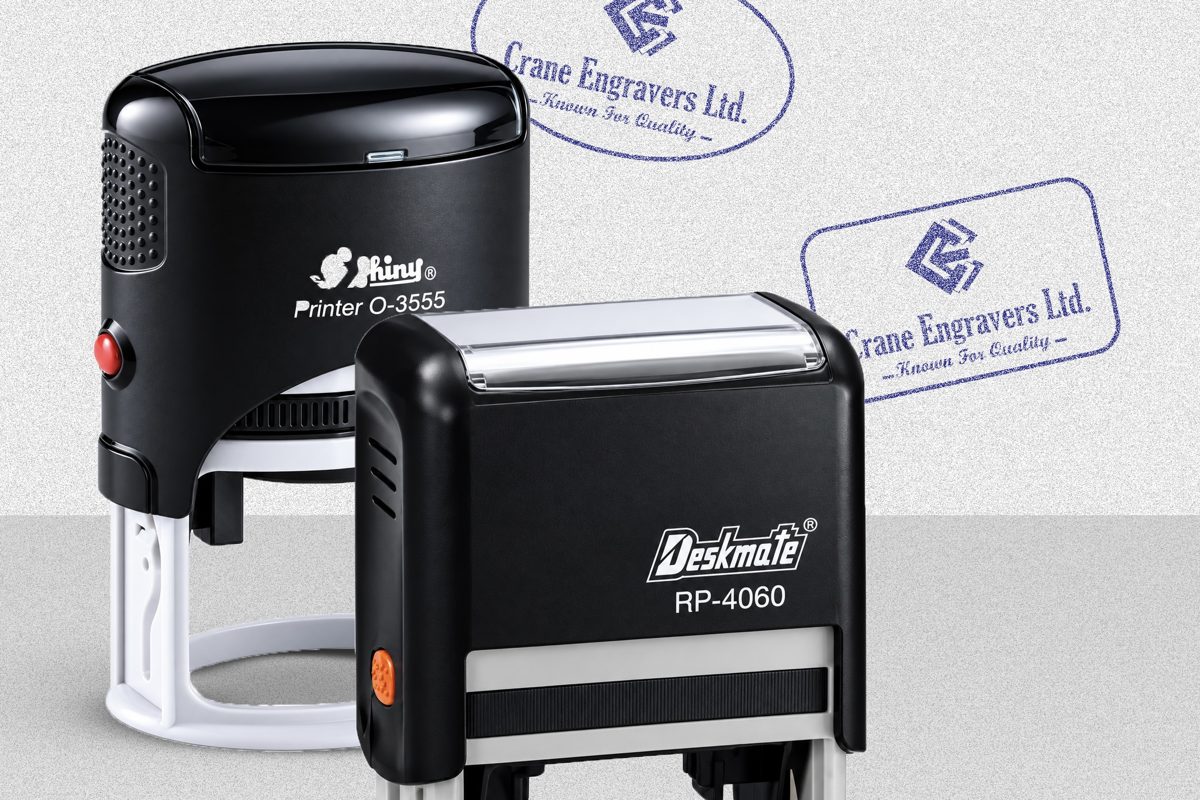Crane Engravers self-inking company stamps with branded impressions