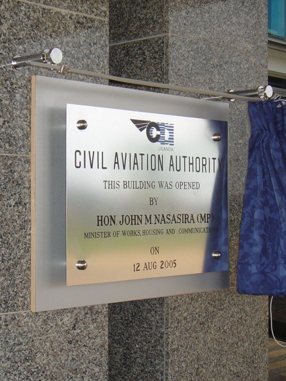 Civil Aviation Authority commissioning plaque at its unveiling